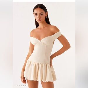 Peppermayo Exclusive - Endless Romance Off Shoulder Mini Dress - Butter US2